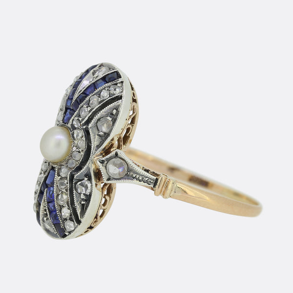 Edwardian Pearl, Sapphire and Diamond Ring