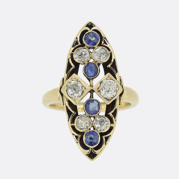 Antique Sapphire and Diamond Navette Ring