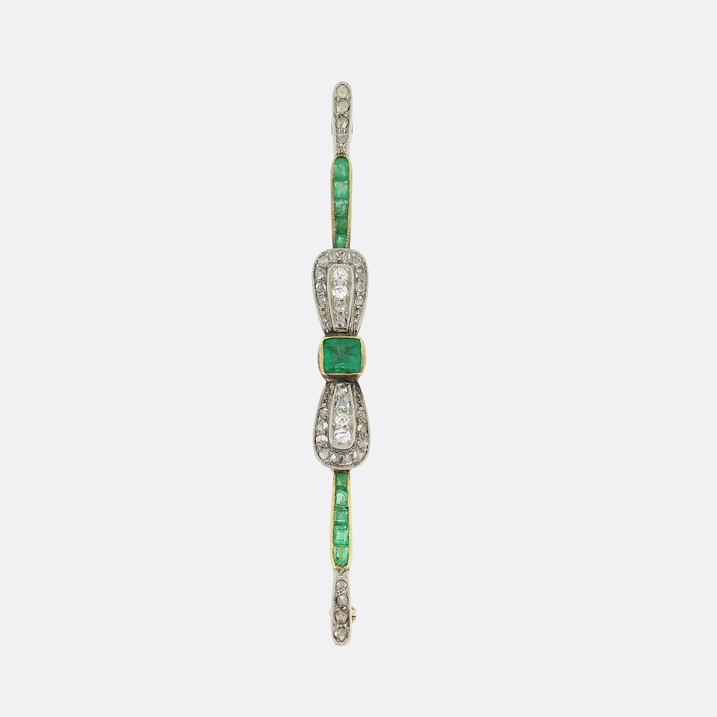 Edwardian Emerald and Diamond Bow Brooch
