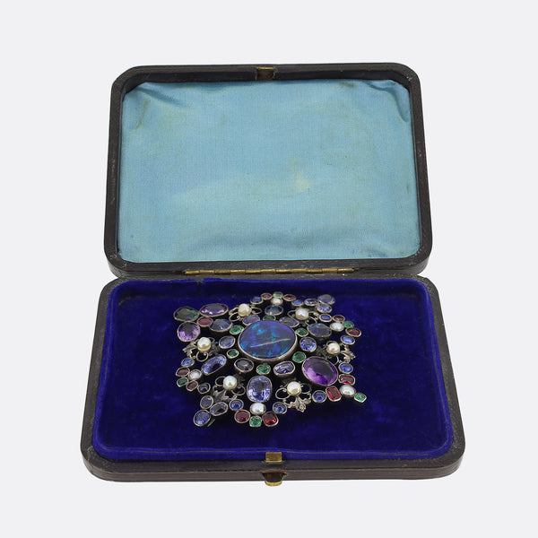 Circa 1900 Arts and Crafts Gemstone Brooch