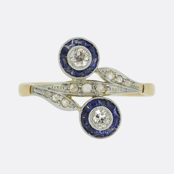 Art Deco Sapphire and Diamond Double Target Ring