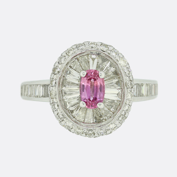 Pink Sapphire and Diamond Cluster Ring