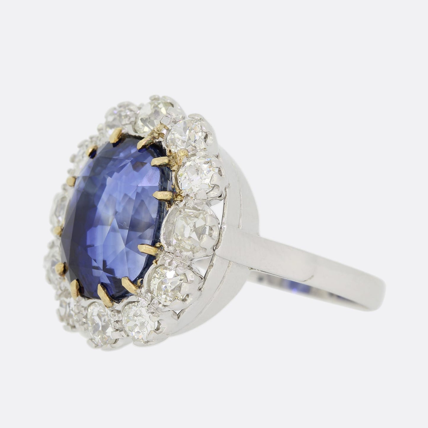 11.03 Carat Unheated Ceylon Sapphire and Diamond Cluster Ring