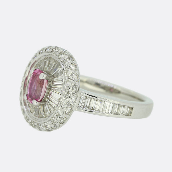 Pink Sapphire and Diamond Cluster Ring