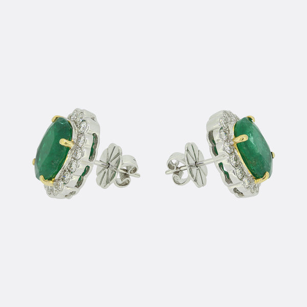 6.00 Carat Emerald and Diamond Cluster Stud Earrings