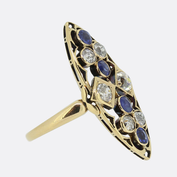 Antique Sapphire and Diamond Navette Ring