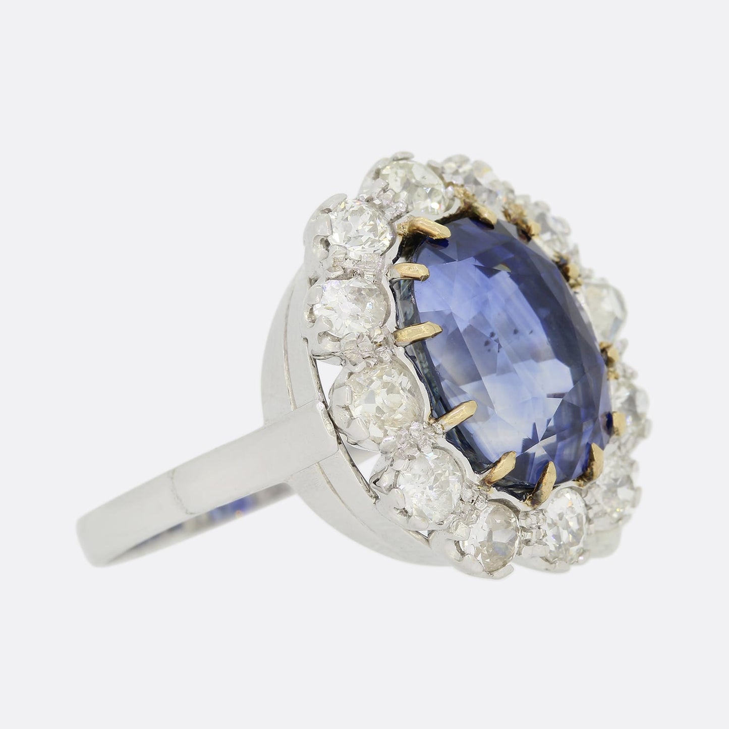 11.03 Carat Unheated Ceylon Sapphire and Diamond Cluster Ring