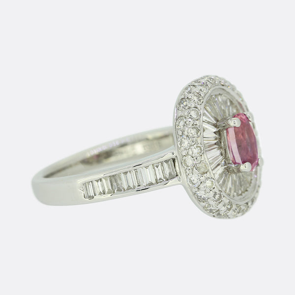 Pink Sapphire and Diamond Cluster Ring