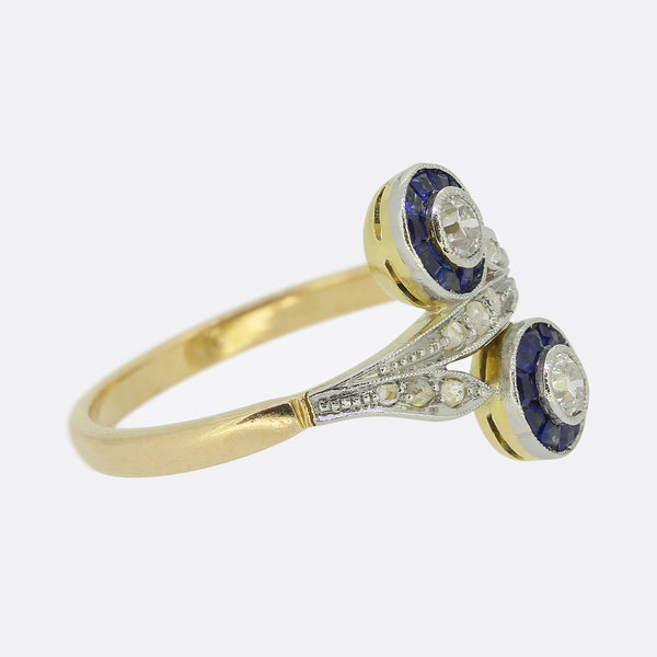 Art Deco Sapphire and Diamond Double Target Ring