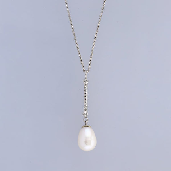 Pearl and Diamond Drop Pendant Necklace
