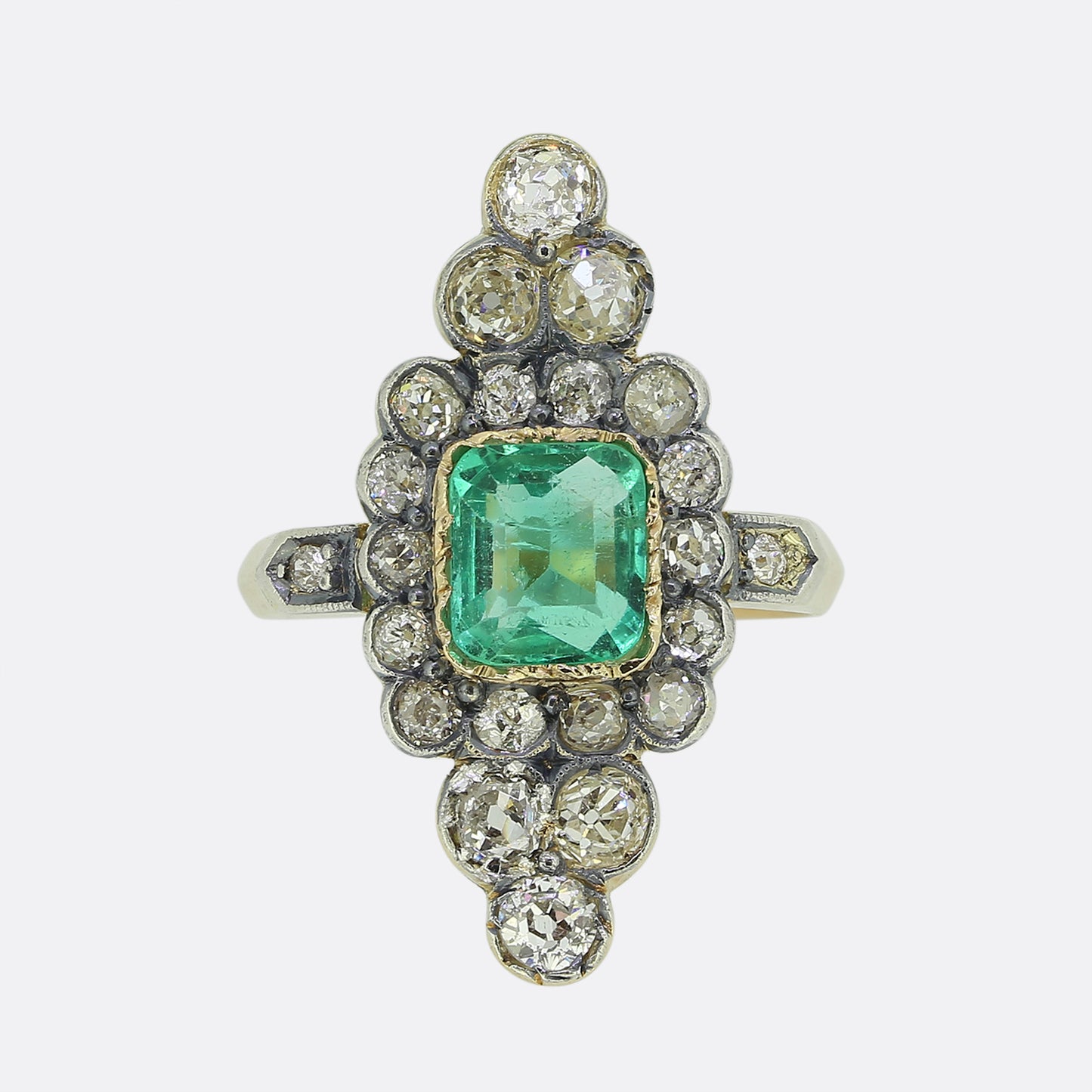 Victorian Emerald and Diamond Navette Ring