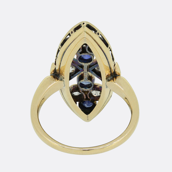 Antique Sapphire and Diamond Navette Ring