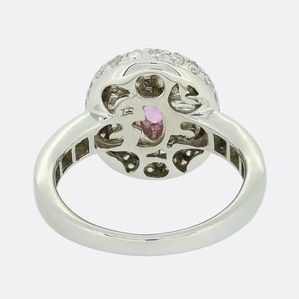 Pink Sapphire and Diamond Cluster Ring