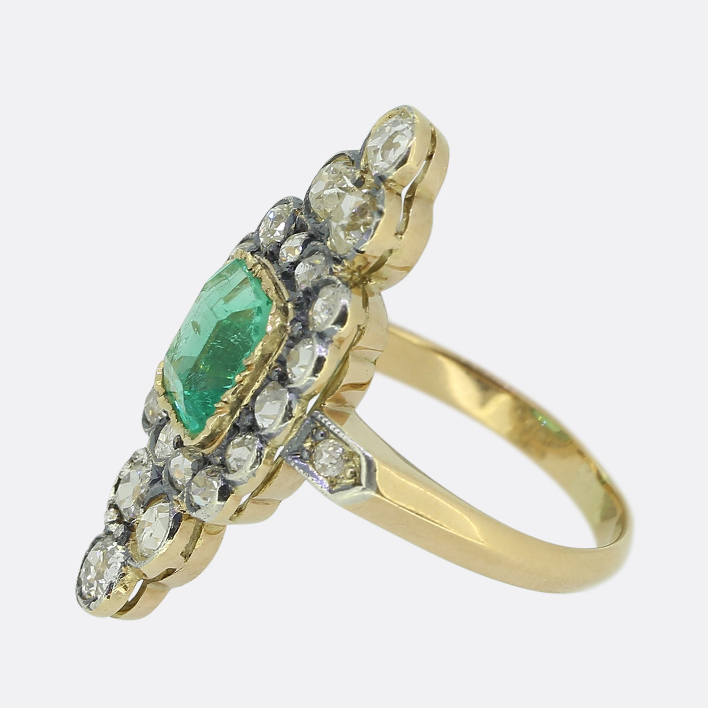 Victorian Emerald and Diamond Navette Ring