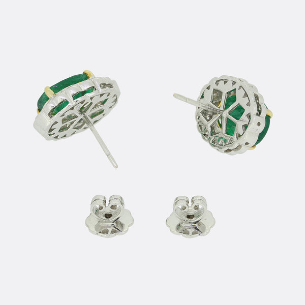 6.00 Carat Emerald and Diamond Cluster Stud Earrings