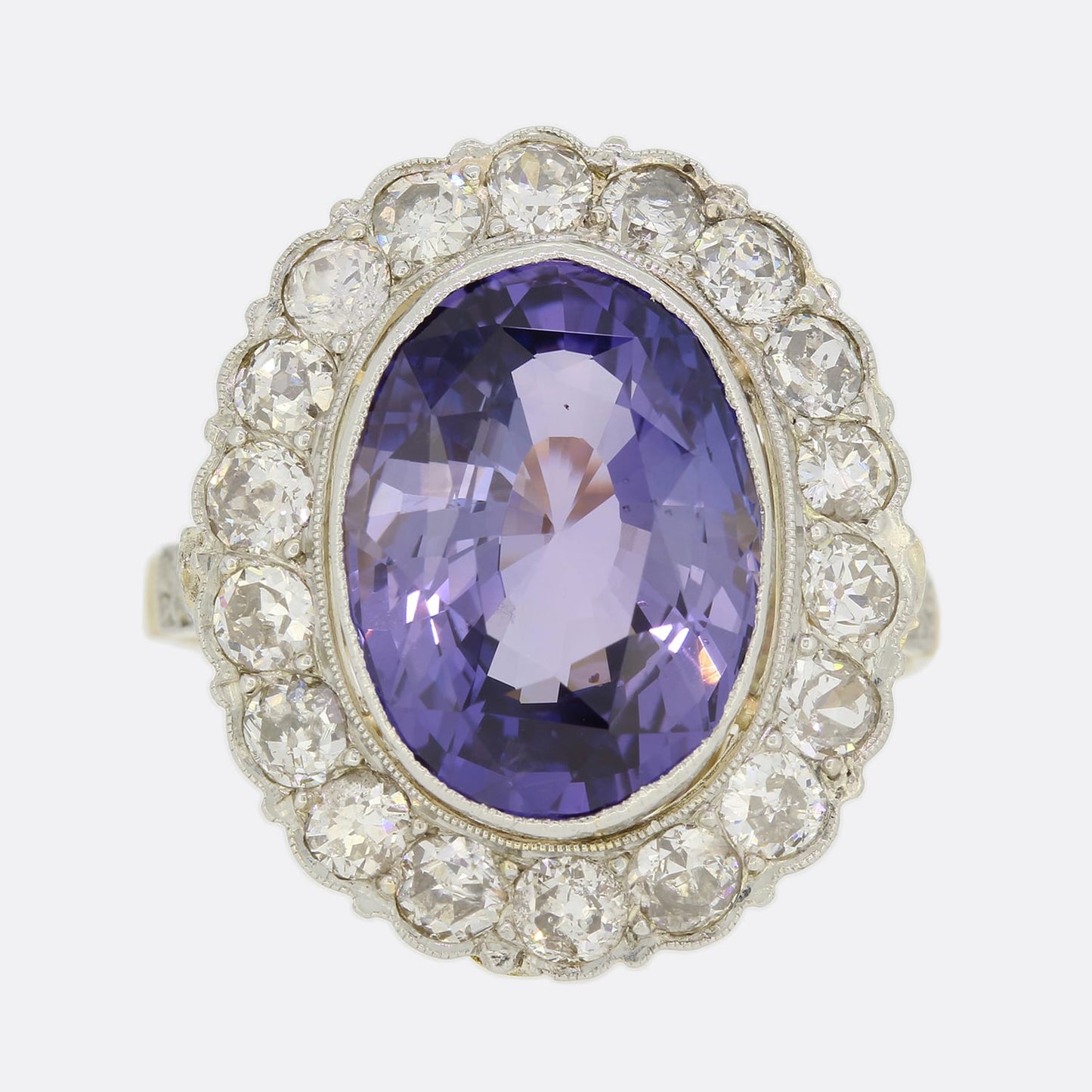 8.01 Carat Unheated Colour Change Sapphire and Diamond Cluster Ring