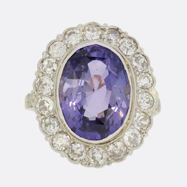 8.01 Carat Unheated Colour Change Sapphire and Diamond Cluster Ring