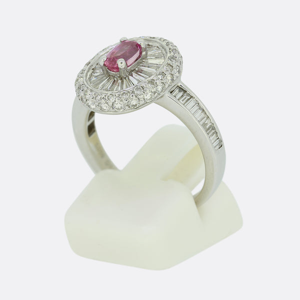 Pink Sapphire and Diamond Cluster Ring