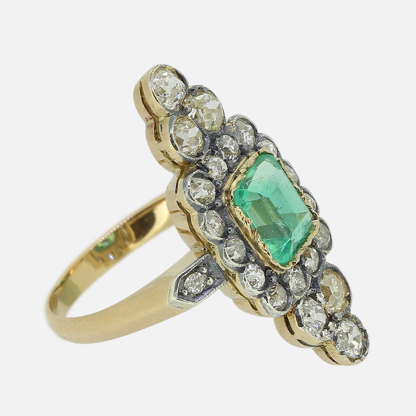 Victorian Emerald and Diamond Navette Ring
