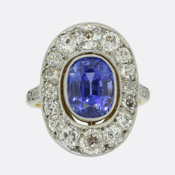 French Art Deco Sapphire and Diamond Cluster Ring