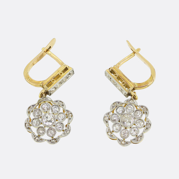 Edwardian 1.20 Carat Old Cut Diamond Cluster Earrings