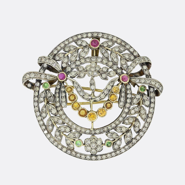 Vintage Gem Set Floral Pendant/Brooch
