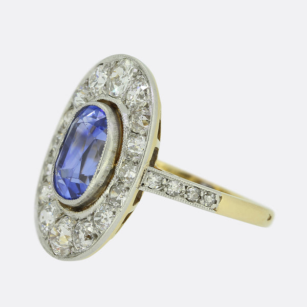 French Art Deco Sapphire and Diamond Cluster Ring