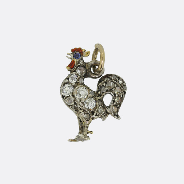 Antique Diamond Rooster Novelty Charm Pendant