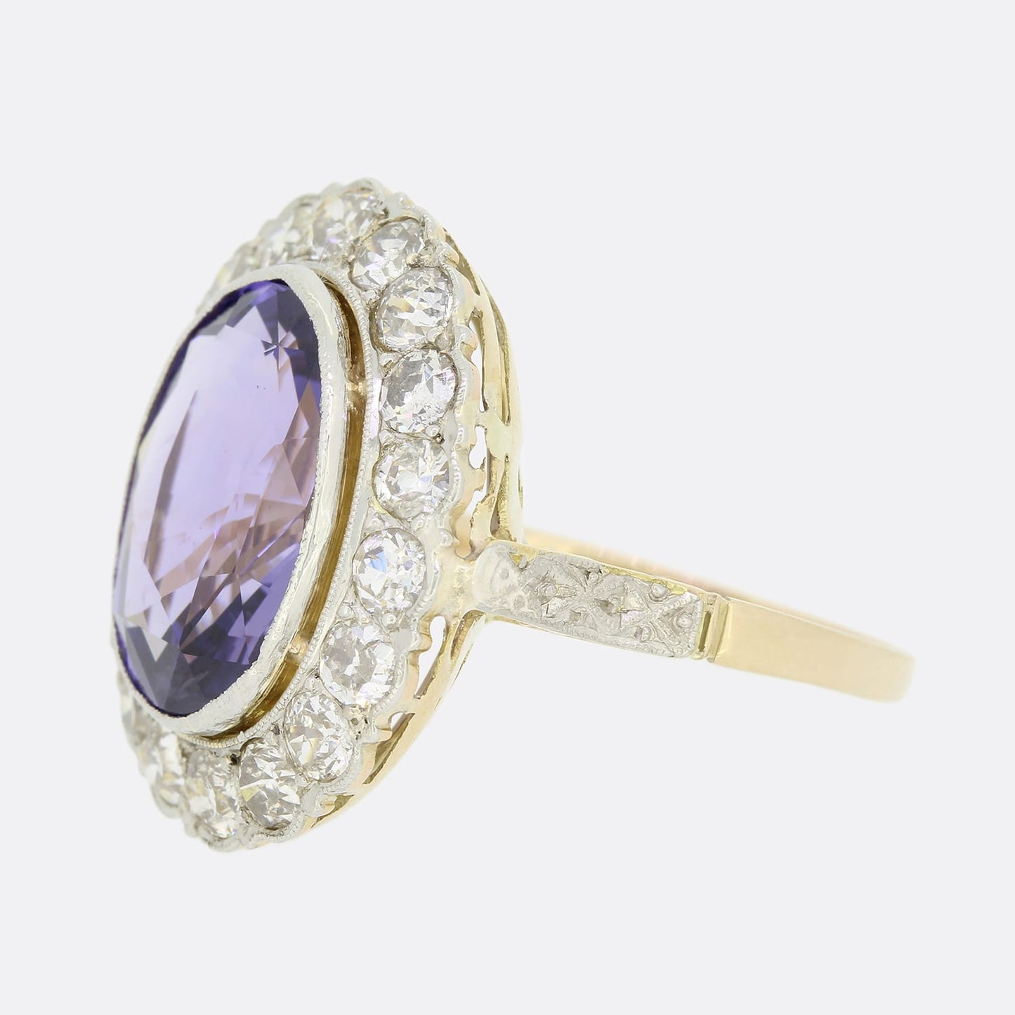 8.01 Carat Unheated Colour Change Sapphire and Diamond Cluster Ring
