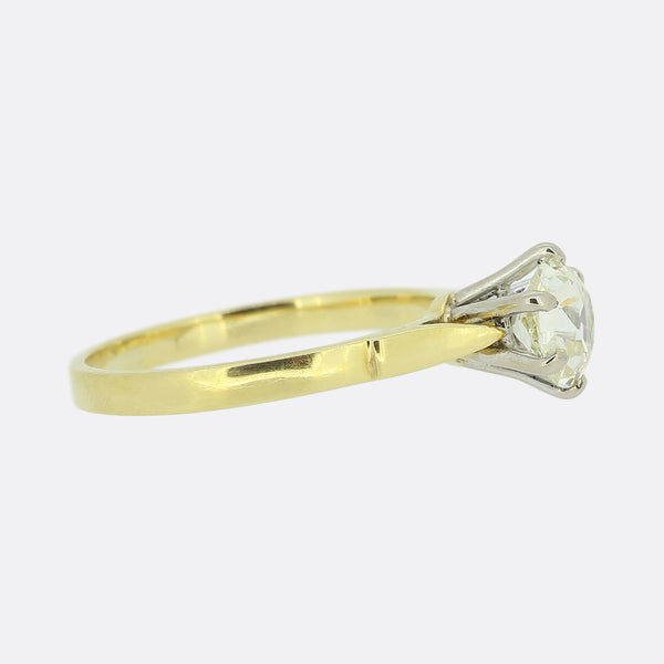 Vintage 1.30 Carat Old Cut Diamond Solitaire Engagement Ring