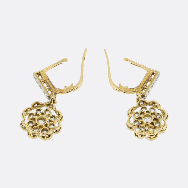 Edwardian 1.20 Carat Old Cut Diamond Cluster Earrings