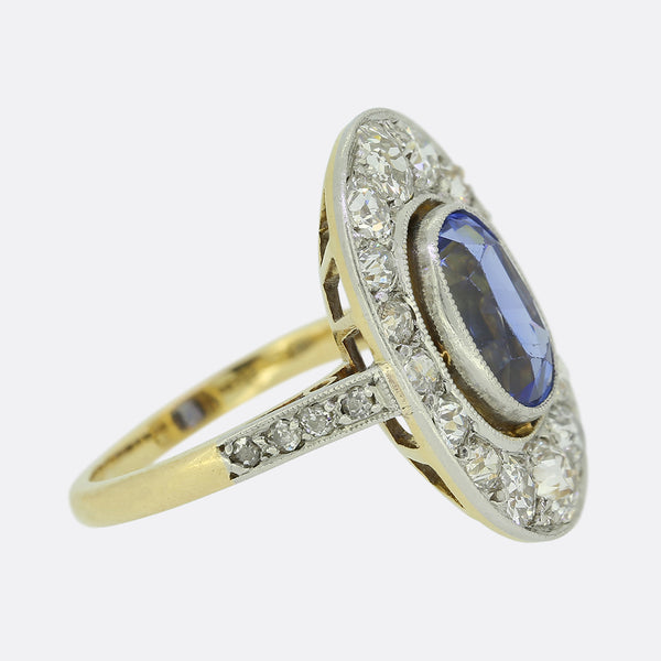 French Art Deco Sapphire and Diamond Cluster Ring
