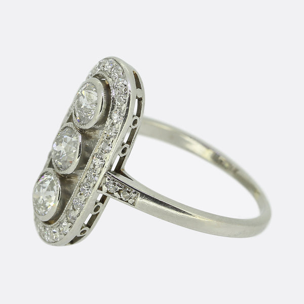 Edwardian Three-Stone Old Cut Diamond Tablet Ring