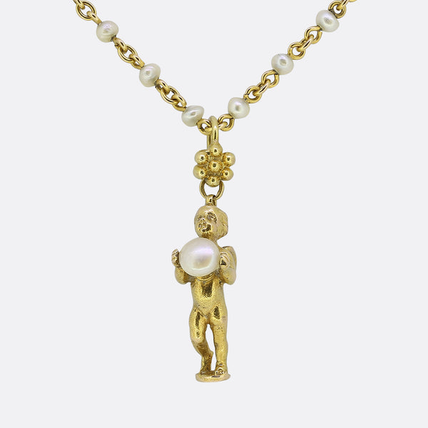 Giuliano Pearl Cherub Pendant Necklace