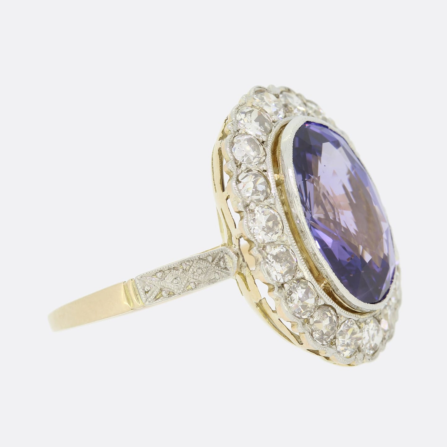 8.01 Carat Unheated Colour Change Sapphire and Diamond Cluster Ring