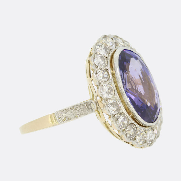 8.01 Carat Unheated Colour Change Sapphire and Diamond Cluster Ring