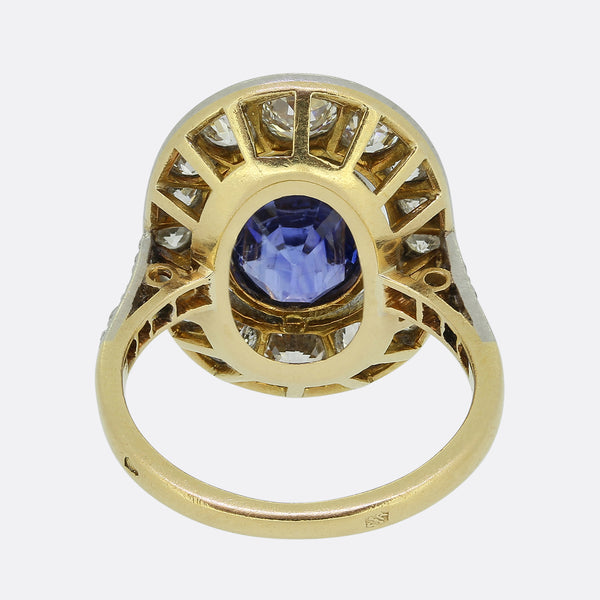 French Art Deco Sapphire and Diamond Cluster Ring