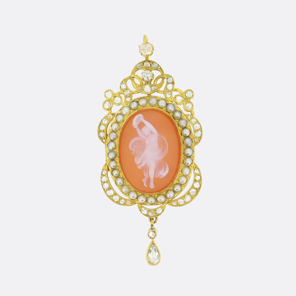 Victorian Pearl and Diamond Cameo Pendant