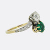 Antique Two-Stone Emerald and Diamond Crossover Ring