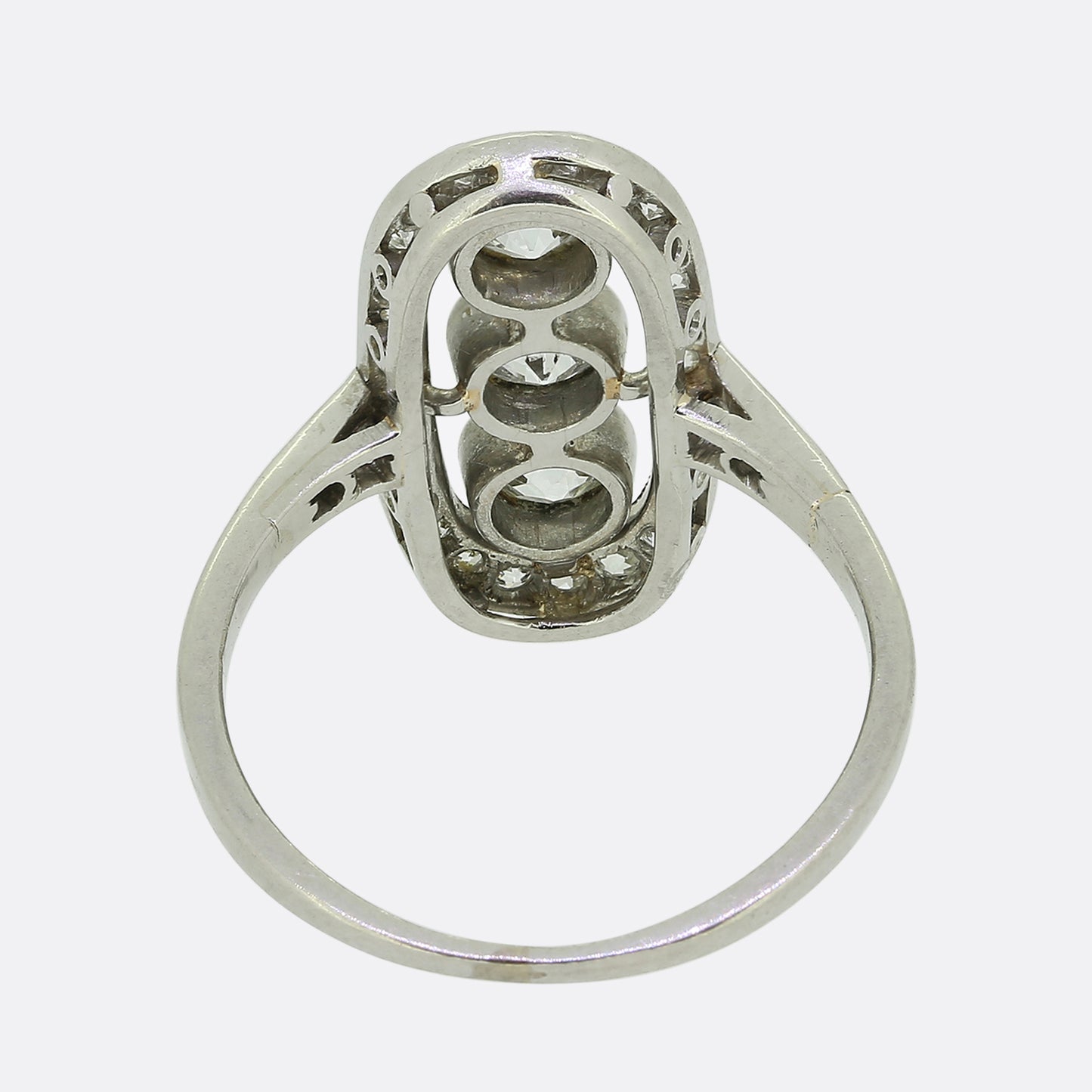 Edwardian Three-Stone Old Cut Diamond Tablet Ring