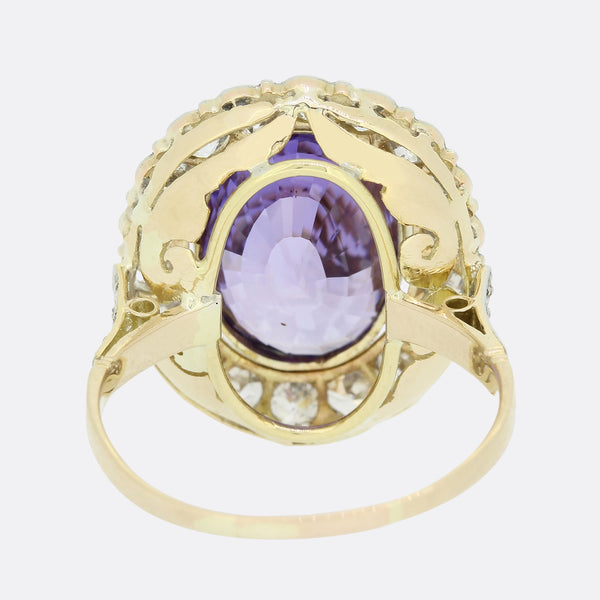 8.01 Carat Unheated Colour Change Sapphire and Diamond Cluster Ring