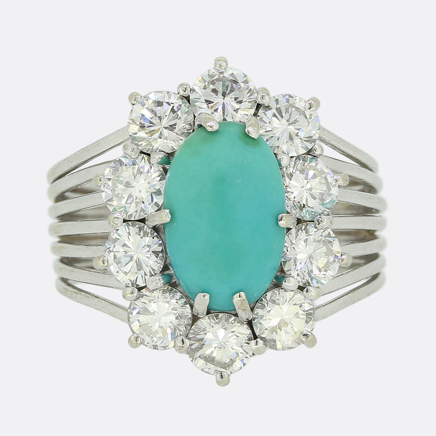 Vintage Turquoise and Diamond Cluster Ring