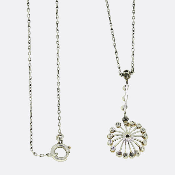 Edwardian Natural Pearl and Diamond Drop Necklace