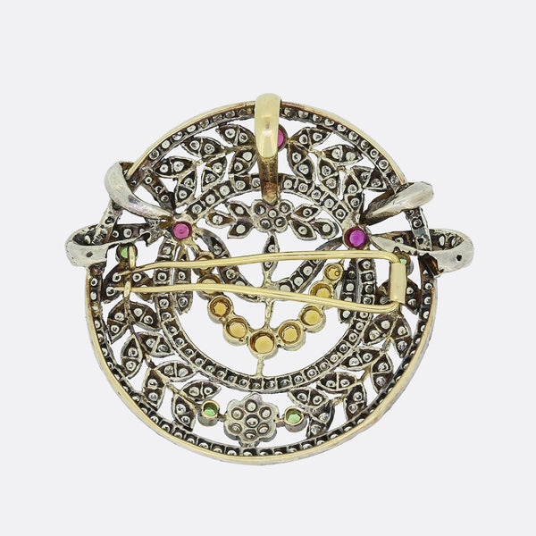 Vintage Gem Set Floral Pendant/Brooch