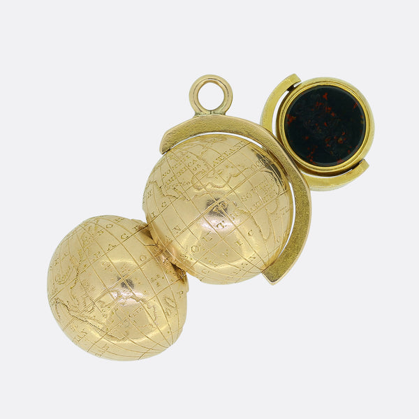 Vintage Globe Bloodstone and Agate Seal Stamp Pendant