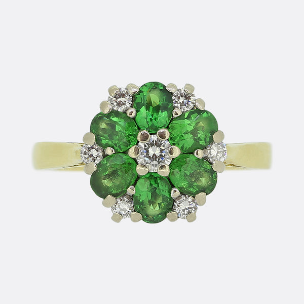 Vintage Tsavorite Garnet and Diamond Cluster Ring