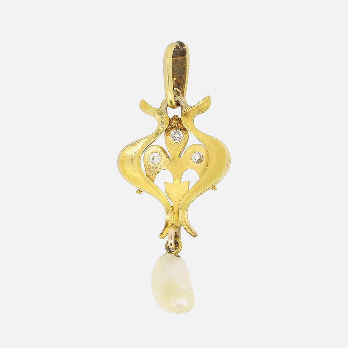 Art Nouveau Natural Pearl Diamond and Enamel Pendant