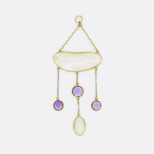 Amethyst and Pearl Drop Pendant