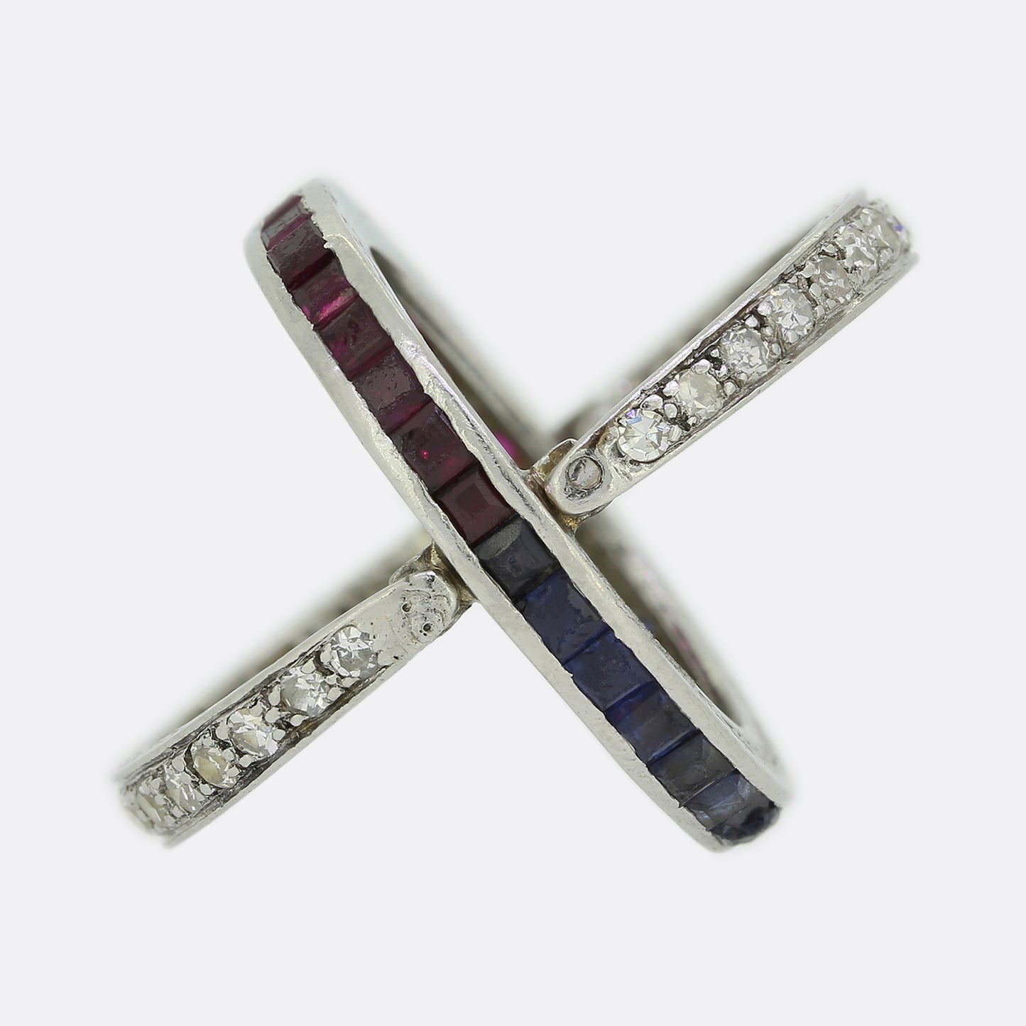 Art Deco Sapphire Ruby and Diamond Day and Night Flip Ring