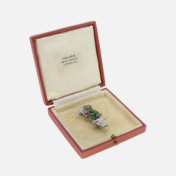 Art Deco Ruby and Diamond Flower Pot Brooch